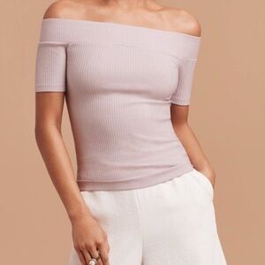 Artizia Wilfred Tournesol Off The Shoulder Ribbed Lavender Top NWT
